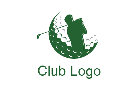 man swinging club in golf ball sports logo