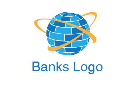 swoosh around bricks globe communication logo