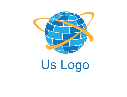 swoosh around bricks globe communication logo