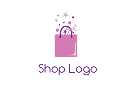 shopping bag with ribbons and stars logo