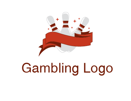 ribbon around bowling pins games logo