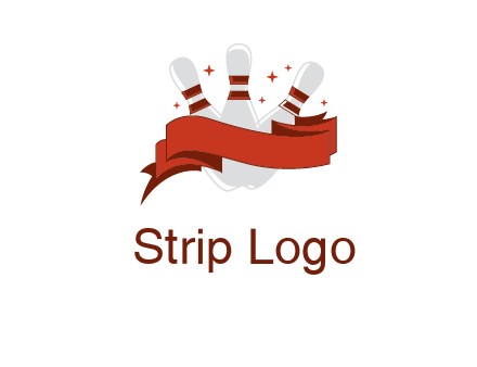 ribbon around bowling pins games logo