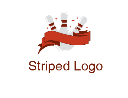 ribbon around bowling pins games logo