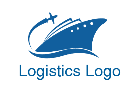 plane flying over ship transport logo icon