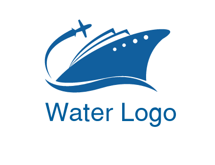 plane flying over ship transport logo icon