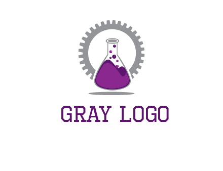 chemical flask and gear engineering logo