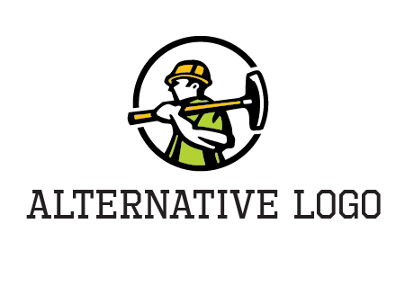 outline man holding axe in circle construction logo