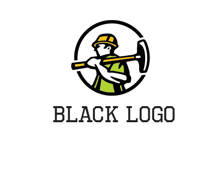 outline man holding axe in circle construction logo