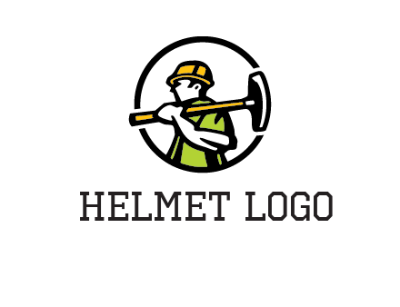 outline man holding axe in circle construction logo