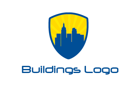 rays and buildings in shield insurance logo