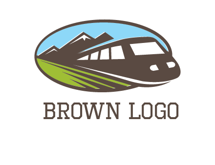 mountains and bullet train in oval illustration logo