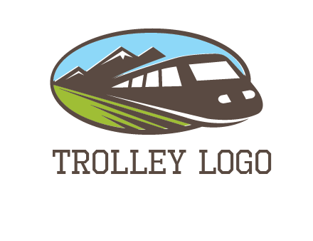 mountains and bullet train in oval illustration logo