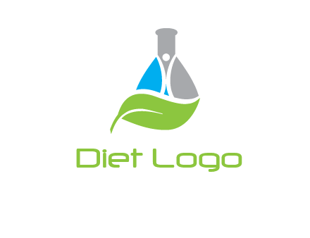 chemical flask and swoosh man with leaf medical logo