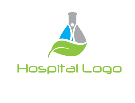 chemical flask and swoosh man with leaf medical logo