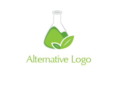 chemical flask and leaf pharmacy logo