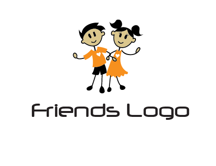 cartoon girl boy holding hands education logo