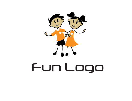 cartoon girl boy holding hands education logo