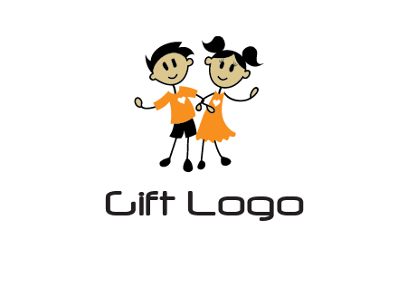 cartoon girl boy holding hands education logo