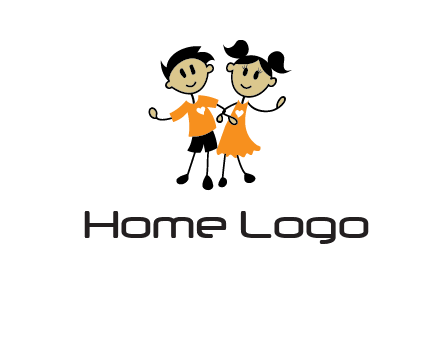 cartoon girl boy holding hands education logo