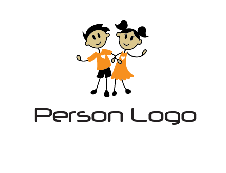 cartoon girl boy holding hands education logo