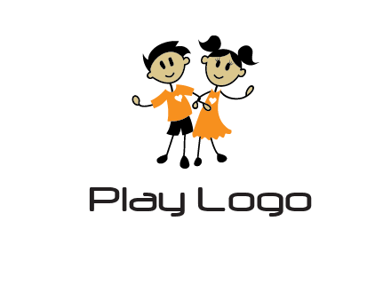 cartoon girl boy holding hands education logo