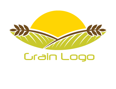 sunset over wheat stalks and farm logo