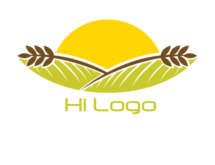 sunset over wheat stalks and farm logo