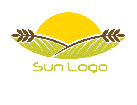 sunset over wheat stalks and farm logo