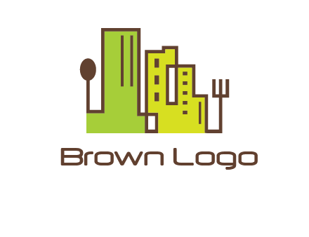 upright fork spoon and buildings catering logo