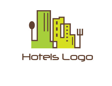 upright fork spoon and buildings catering logo