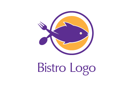 spoon fork and fish in circle restaurant logo