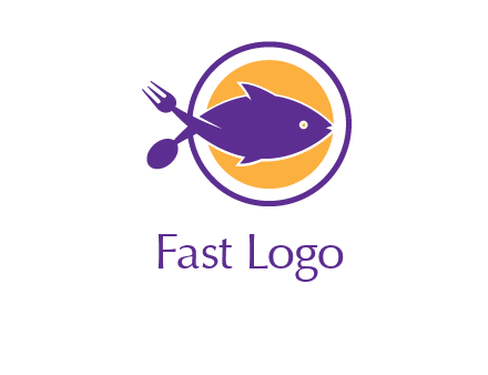 spoon fork and fish in circle restaurant logo