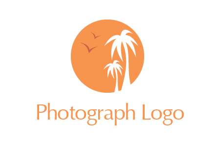 palm trees and birds in circle travel logo