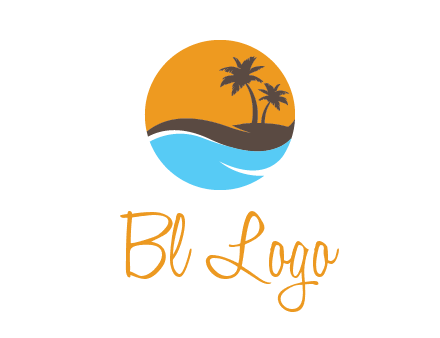 palm trees and waves in circle travel logo