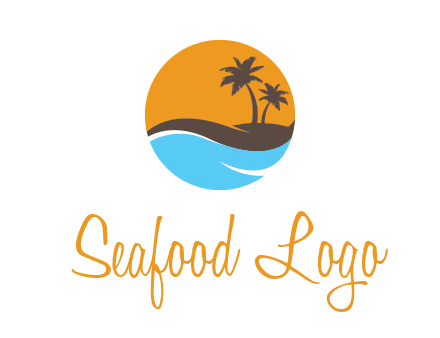 palm trees and waves in circle travel logo