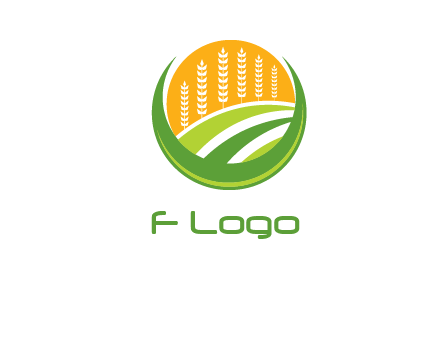 wheat stalks and field in circle agriculture logo