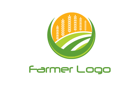 wheat stalks and field in circle agriculture logo