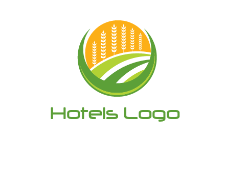 wheat stalks and field in circle agriculture logo