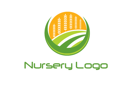 wheat stalks and field in circle agriculture logo