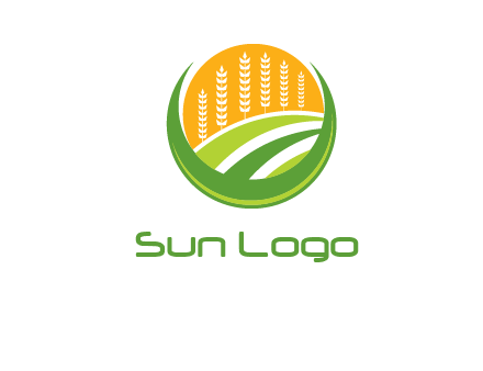 wheat stalks and field in circle agriculture logo