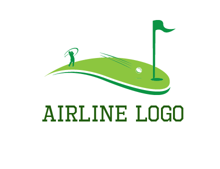 man standing on turf swinging golf club hits ball into hole illustration