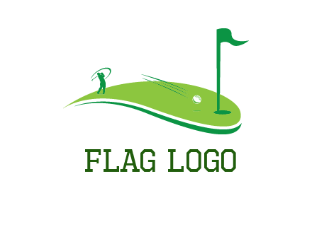 man standing on turf swinging golf club hits ball into hole illustration