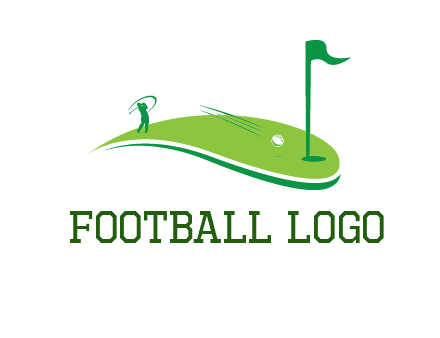 man standing on turf swinging golf club hits ball into hole illustration