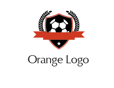 emblem of soccer with leaves and ribbon