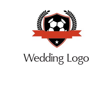 emblem of soccer with leaves and ribbon