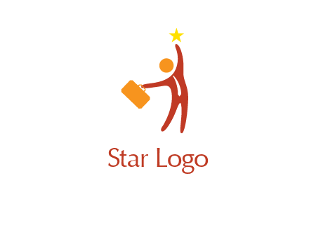 happy executive with star and briefcase in hand graphic