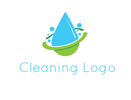 arrows and bubbles around water droplet cleaning logo