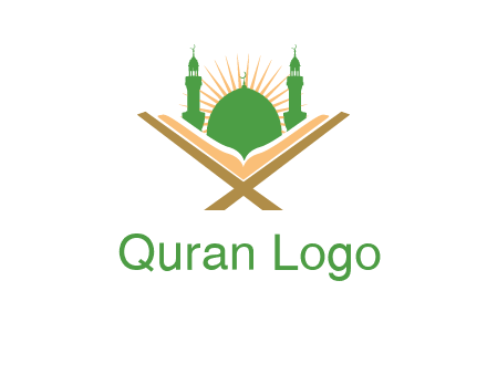 Quran in front of a mosque logo