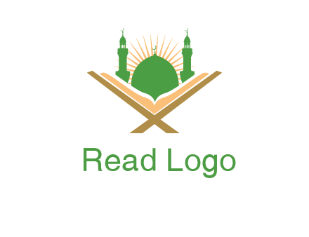 Quran in front of a mosque logo