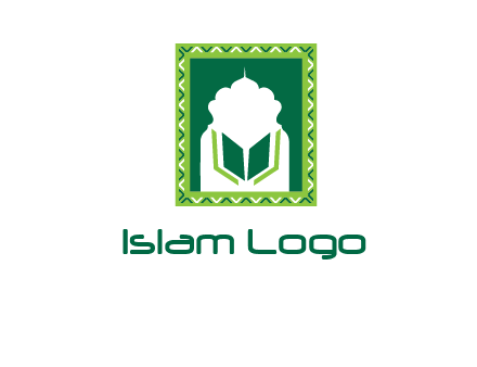 Islamic logo showcasing the Holy Quran and the outline of a mosque